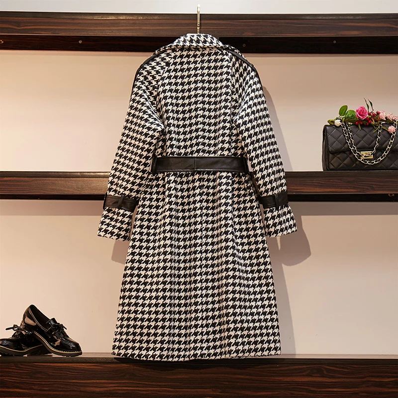 Hodisytian Winter Women Trench Coat Houndstooth Plaid Long Loose Cardigans Thick Coat Windbreaker Female Overcoat Plus Size