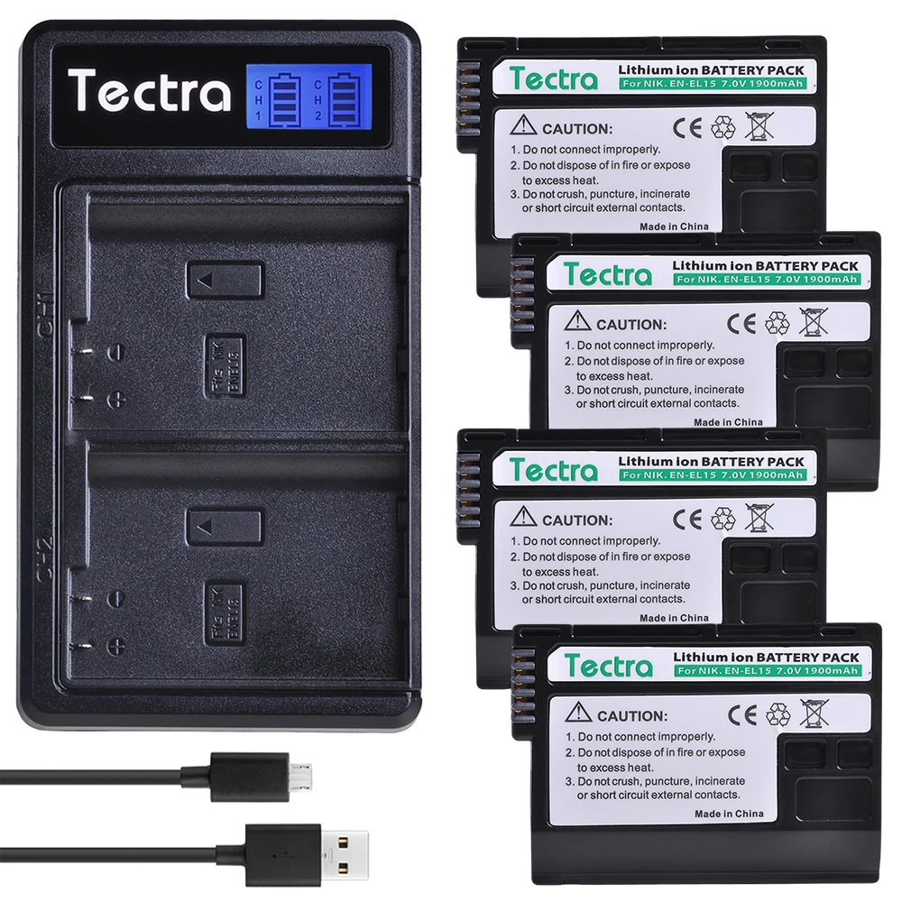4X1900 Mah EN-EL15 EL15 EN-EL15a ENEL15a En EL15a Batterijen + Lcd Dual Charger Voor Nikon D7000 D610 D7100 D850 d600 D810 D750 D7500