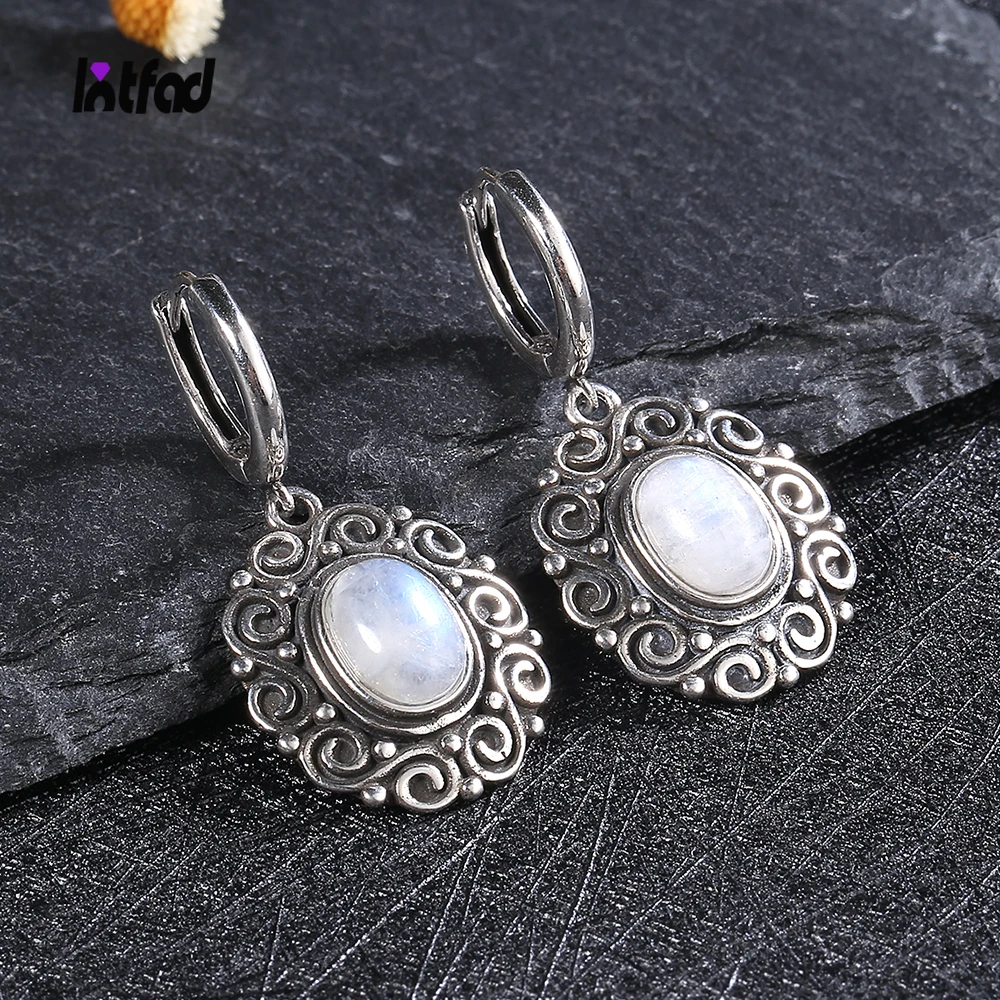 

925 Sterling Silver Moonstone Drop Earrings for Women Oval Amethyst Charoite Earring Party Wedding Gift Jewelry Blue Sandstone