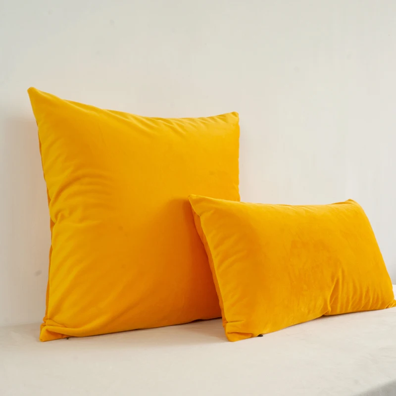 High Quality Soft Velvet Yellow Silk Pillow Case Cushion Cover Solid
