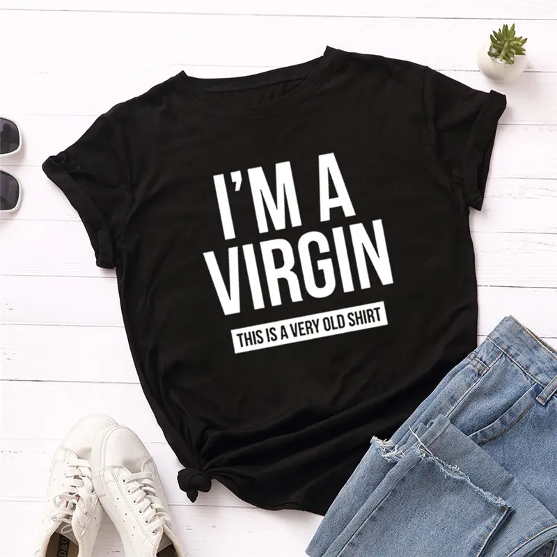 Модная женская футболка размера плюс, хлопок, футболка с надписью I'm A Virgin, женская футболка с круглым вырезом и коротким рукавом
