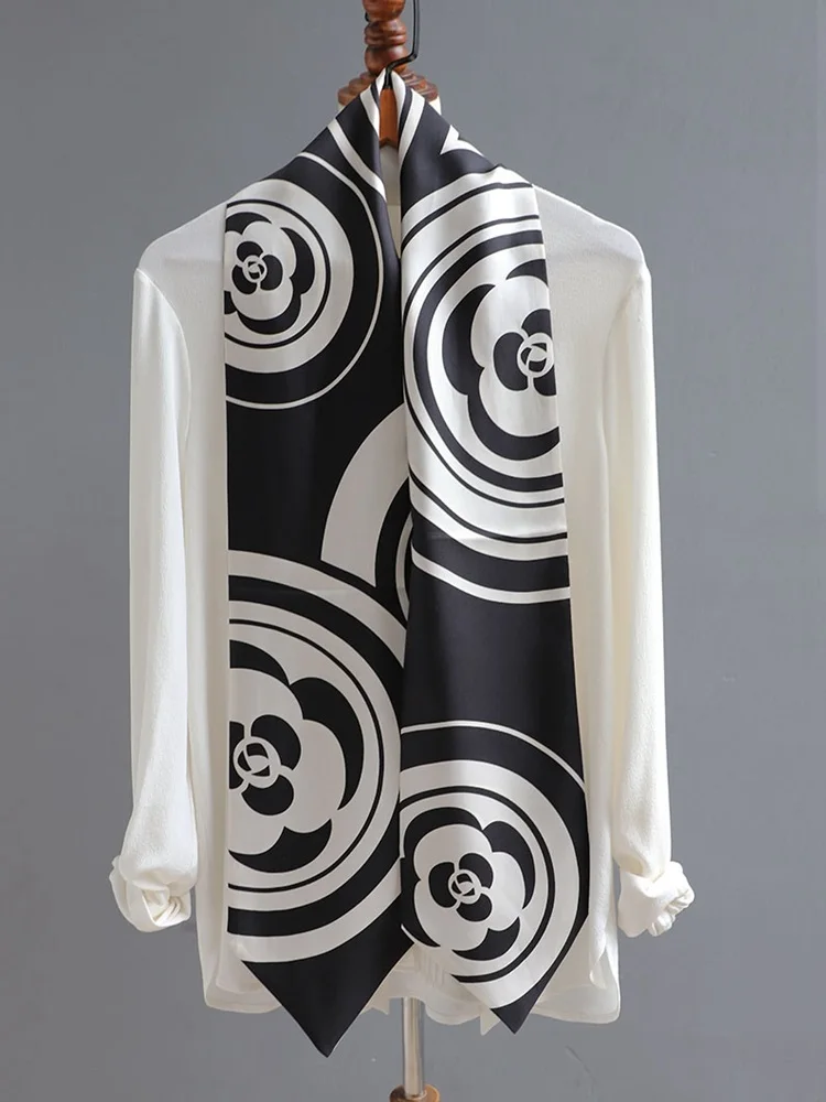 

Camellia Print 100% Silk Ring Scarf Women Elegant Floral Neckerchief Wraps 158*16cm