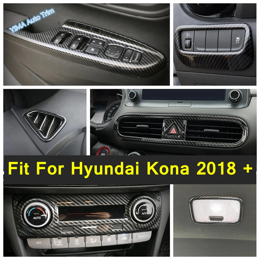 

Auto Styling Head Lights Lamp Switch Button / AC Cover Trim For Hyundai Kona 2018 - 2023 Carbon Fiber Look Interior Accessories