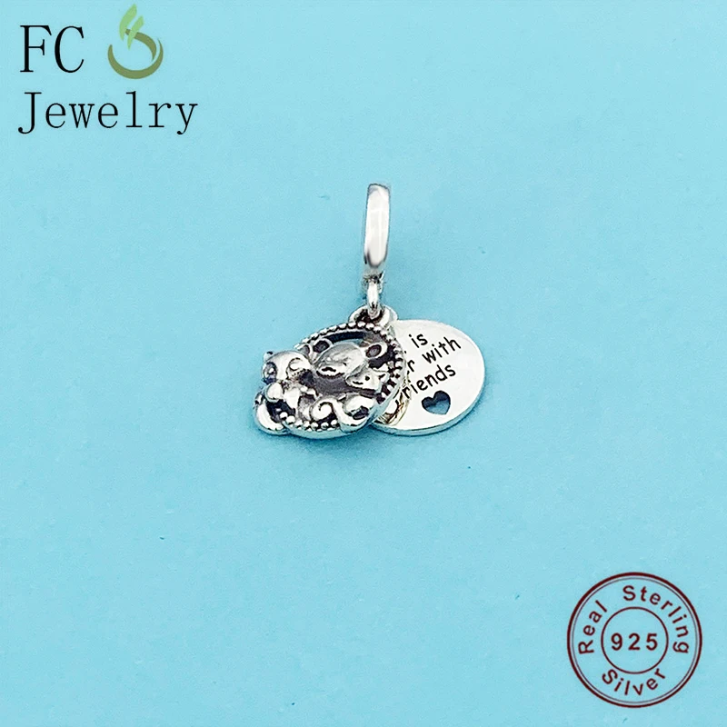 

FC Jewelry Fit Original Charms Bracelet 925 Silver Bear Fox Pig Life Is Better With Friends Pendant Bead For Women Berloque 2020