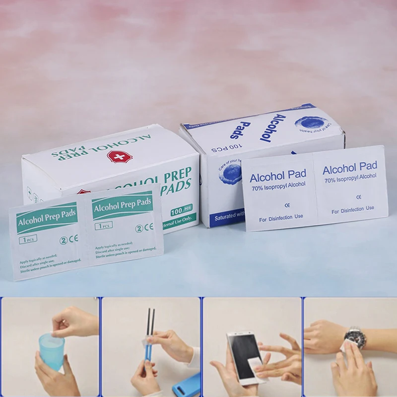 100pcs/Box Medical Swab Alcohol Swabs Pads Wipes Antiseptic Cleanser Cleaning Sterilization First Aid Home Makeup Tool