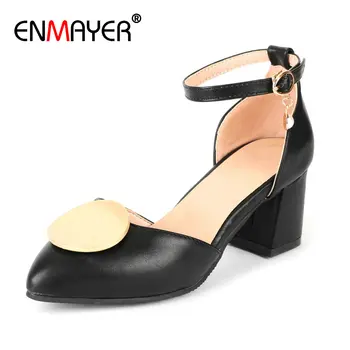 

ENMAYER High Heel Synthetic Round Toe PU 2020 Fashion Women Shoes Casual Buckle Strap Square Heel Spring/Autumn Women Pumps