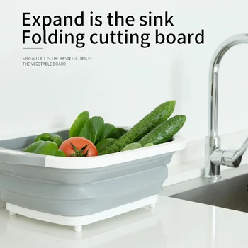 

3in1 Foldable Multi-Function Chopping Cutting Board Collapsible Colander Vegetable Fruit Washing Basket Kitchen Organizer Tool