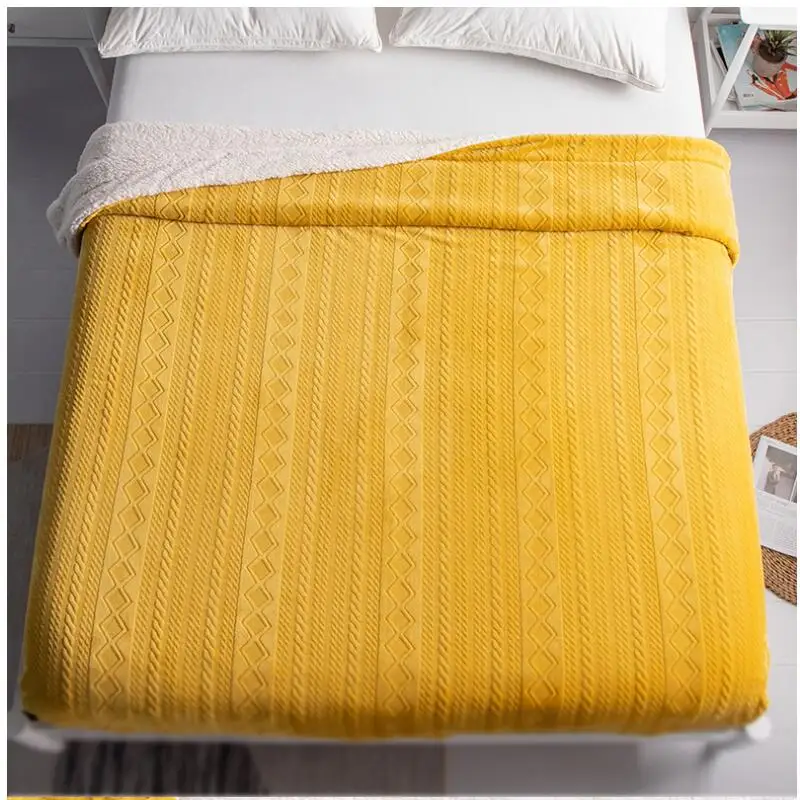 double layer yellow Утолщенное Двухслойное домашнее офисное одеяло Фланелевое кашемировое теплое покрывало одеяло s для дивана кровати путешествия портативный покрывало постельные принадлежности - Цвет: double layer yellow