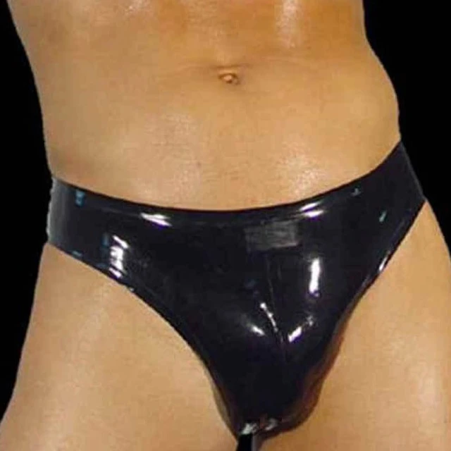 Natural Latex Men Black Briefs Rubber Shorts Tight Panties