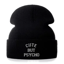 Милые хлопковые шапки-бини с вышитыми буквами but Psycho, вязаная зимняя однотонная шляпа в стиле хип-хоп, Кепка в стиле унисекс