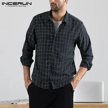 

INCERUN Autumn Plaid Brand Casual Shirt Men Turn-down Collar Stylish Long Sleeve Tops Handsome Chic Classic Shirts Hombre 2020