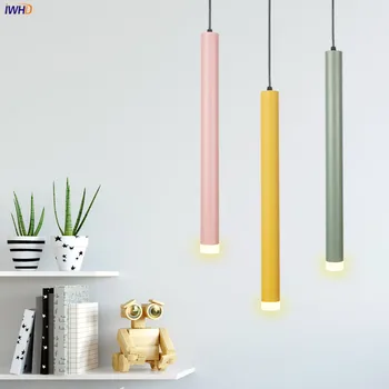 

IWHD Simple Colorful Pendant Lights LED Hanging Lamp Nordic Bedroom Light Living Room Decoration Hanglamp Fixtures For Bar Cafe
