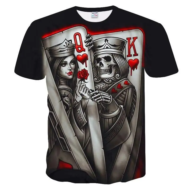 New Casual Skull Poker Printed 3d T -Shirt Men Short Sleeve Tee Shirt Homme Black Design Tops Male Summer Drop Ship | Мужская одежда