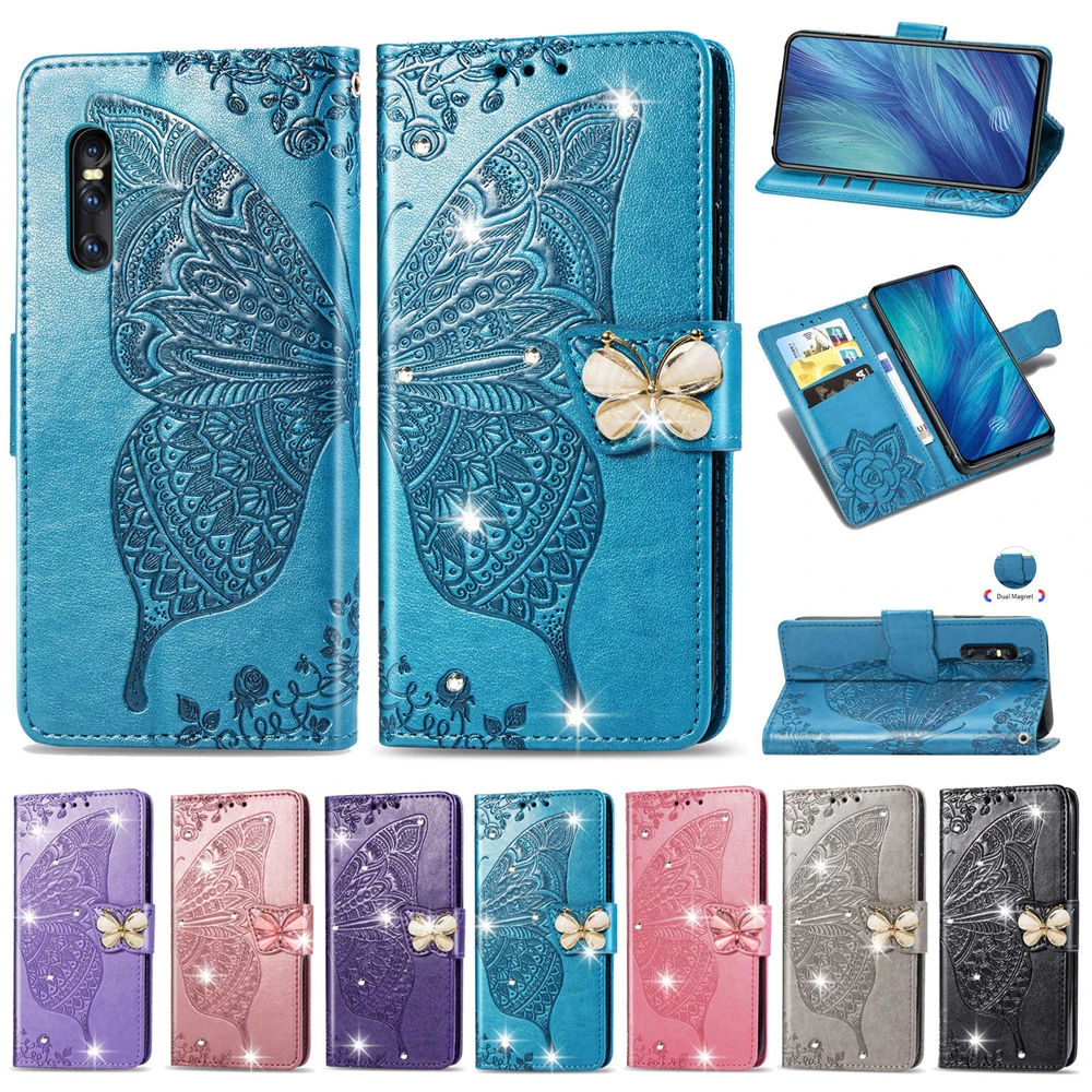 Luxury Flip Wallet PU Leather Phone Case FOR VIVO X27 IQOO NEO Y5S Y19 Y7S Y15 Shining Diamond Embossed Butterfly Stand Cases | Мобильные