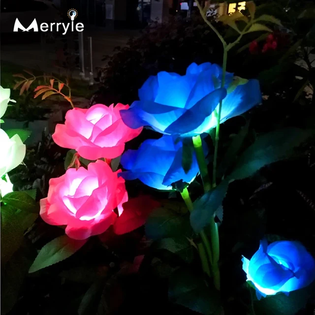RGB Color Solar Power Lamp Outdoor Waterproof LED Solar Light Lily Rose Flower Decor Garden Lawn Path Wedding Party Holiday 1