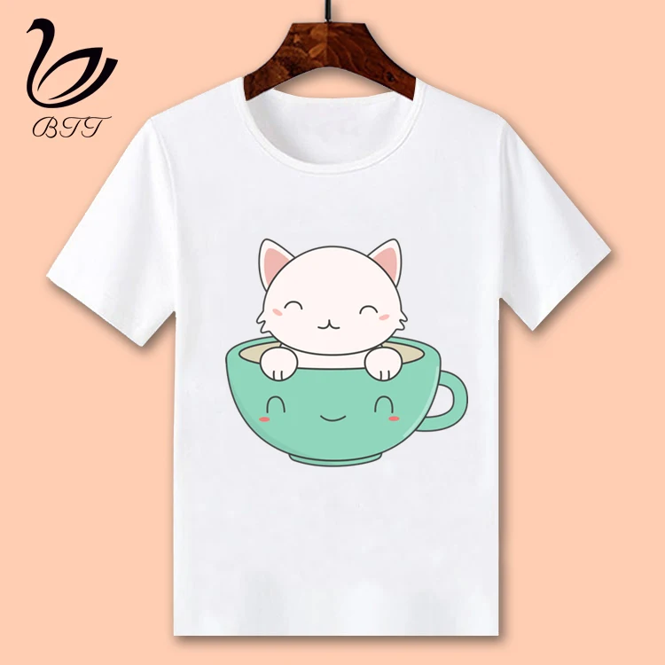 Kawaii/Одежда для маленьких мальчиков с рисунком кота; детская футболка с забавным рисунком; детские летние топы с круглым вырезом; футболка для мальчиков и девочек; одежда для малышей - Цвет: D