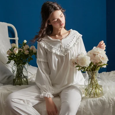 Vintage Cotton Women's Pajamas Sets Spring Autumn Long Sleeve