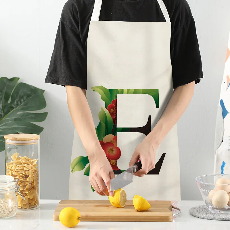 Multifunction Kitchen Apron Women 26 Letters Creen Plant Cotton Linen Sleeveless women Chef Cooking Aprons Kitchen 68*55cm 0064