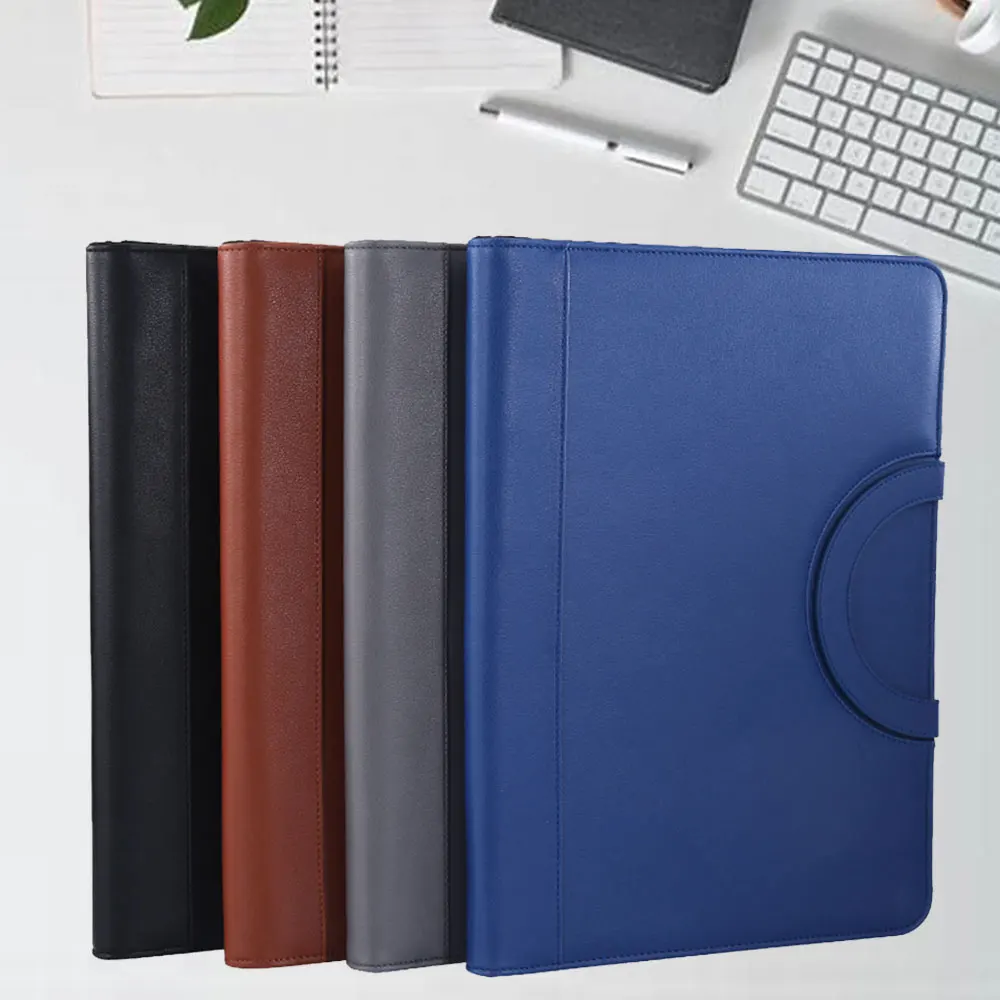 A4 Leather Folder Wireless Charging Portfolio Zipper Binder Business Padfolio Organizer Calculator 8000mah Power Bank Briefcase document bag leather folder
