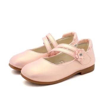 

2019 new design fashion flower decoration girls shoes size 26-36 low heeled school shoes white and pink