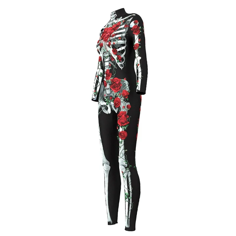 Хэллоуин 3D цифровой печати шип красный розовый комбинезон скелет дамы обтягивающие вечерние костюм для сцены Косплей Костюм