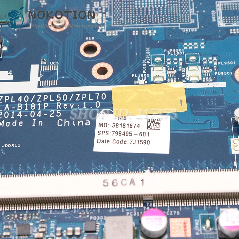 discounted  NOKOTION For HP probook 450 G2 Laptop Motherboard SR23Y i5-5200U ZPL40 ZPL50 ZPL70 LA-B181P 799552-