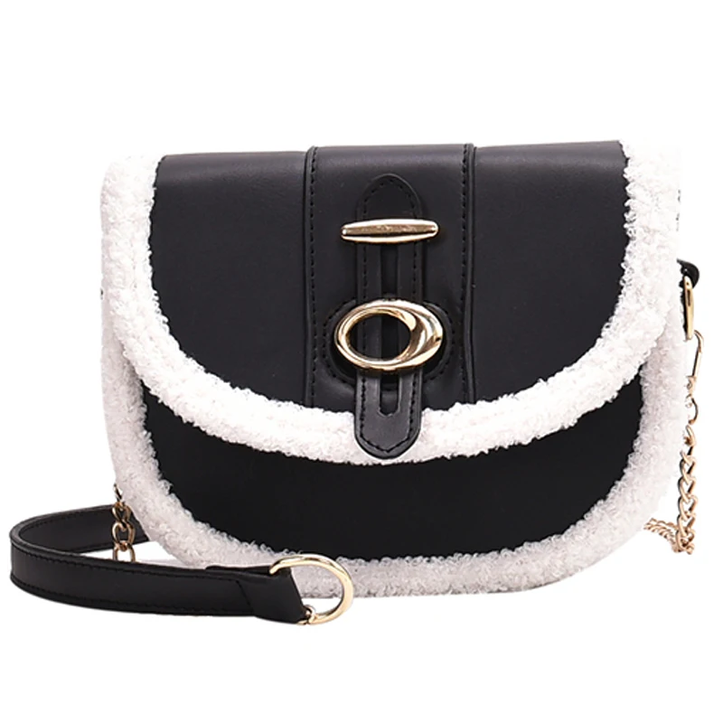 

191123 iVog New Arrival Everyday Ladies Small Crossbody Messenger Handbag Geometric Fur Fashion Saddle Bags for Women 2019