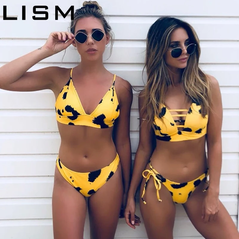 

Sexy High Cut yellow Bikini Set Women Solid Bandage Swimsuit Bathing Suit New Low Waist Bikini Swimwear Summer Beachwear Biquini