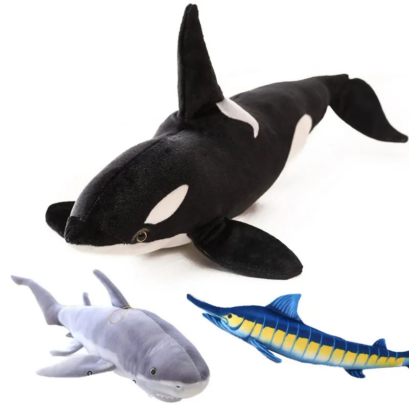 

75cm 130cm Simulation Marine Shark animal Giant Killer Whale Plush Toy Lifelike sea Animal World Fish Stuffed Pillow Photo tool