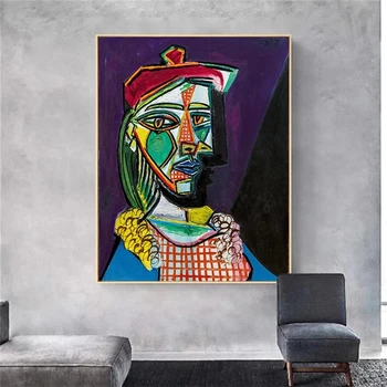 Woman in Beret and Checked Dress by Pablo Picasso Printed on Canvas 2