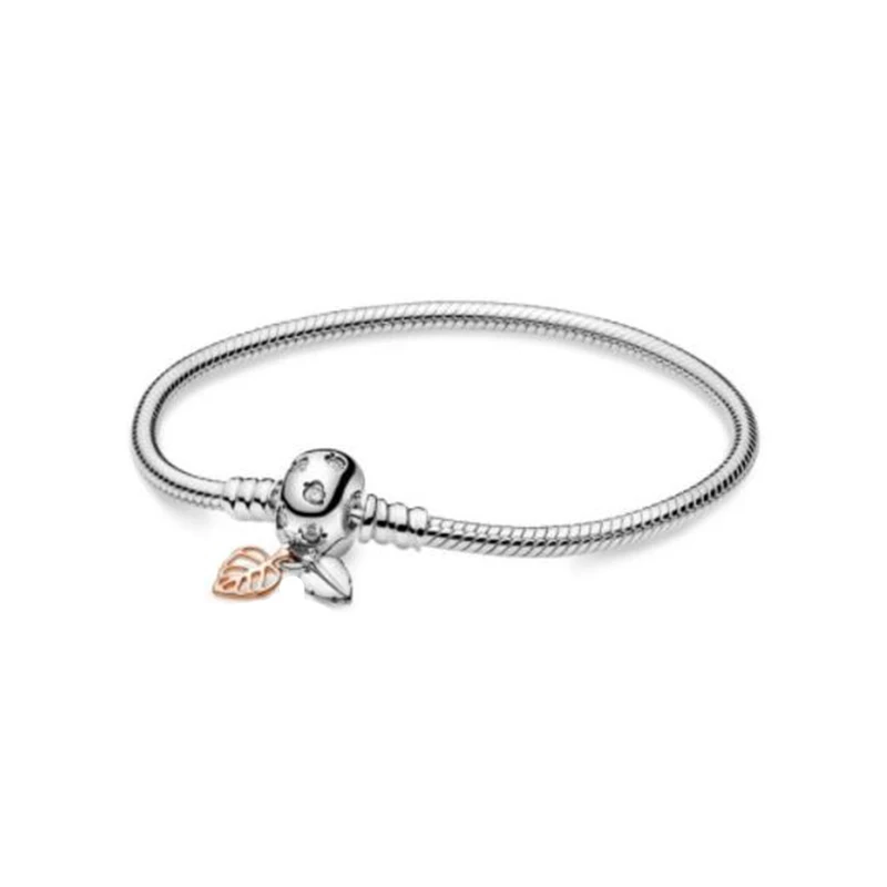 

Moments Leaves Snake Chain Bracelet New 100% 925 Sterling Silver Moments Leaves Bracelet Fit European Charms Diy Jewelry