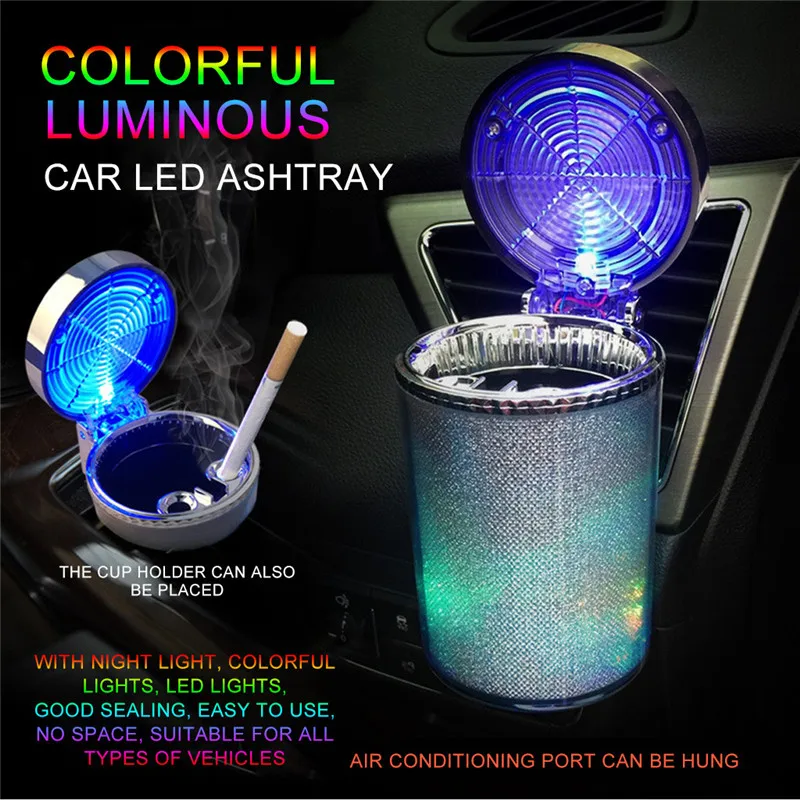 

Car Ashtray Colorful LED Light Cigarette Smoke Travel Remover Car Smokeless Smoke Cup Holder Trash Bin Universal Auto Ashtray
