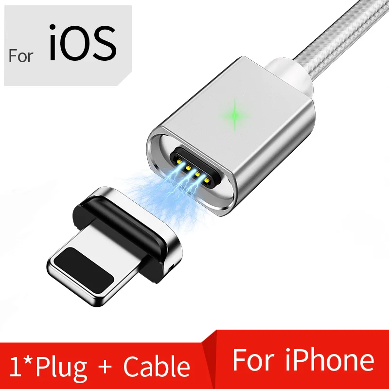 Магнитный Micro USB кабель Олаф 2 м для iPhone samsung, кабель для быстрой зарядки и передачи данных, Магнитный зарядный кабель usb type C 3A, кабель для мобильного телефона - Цвет: Silver For iphone