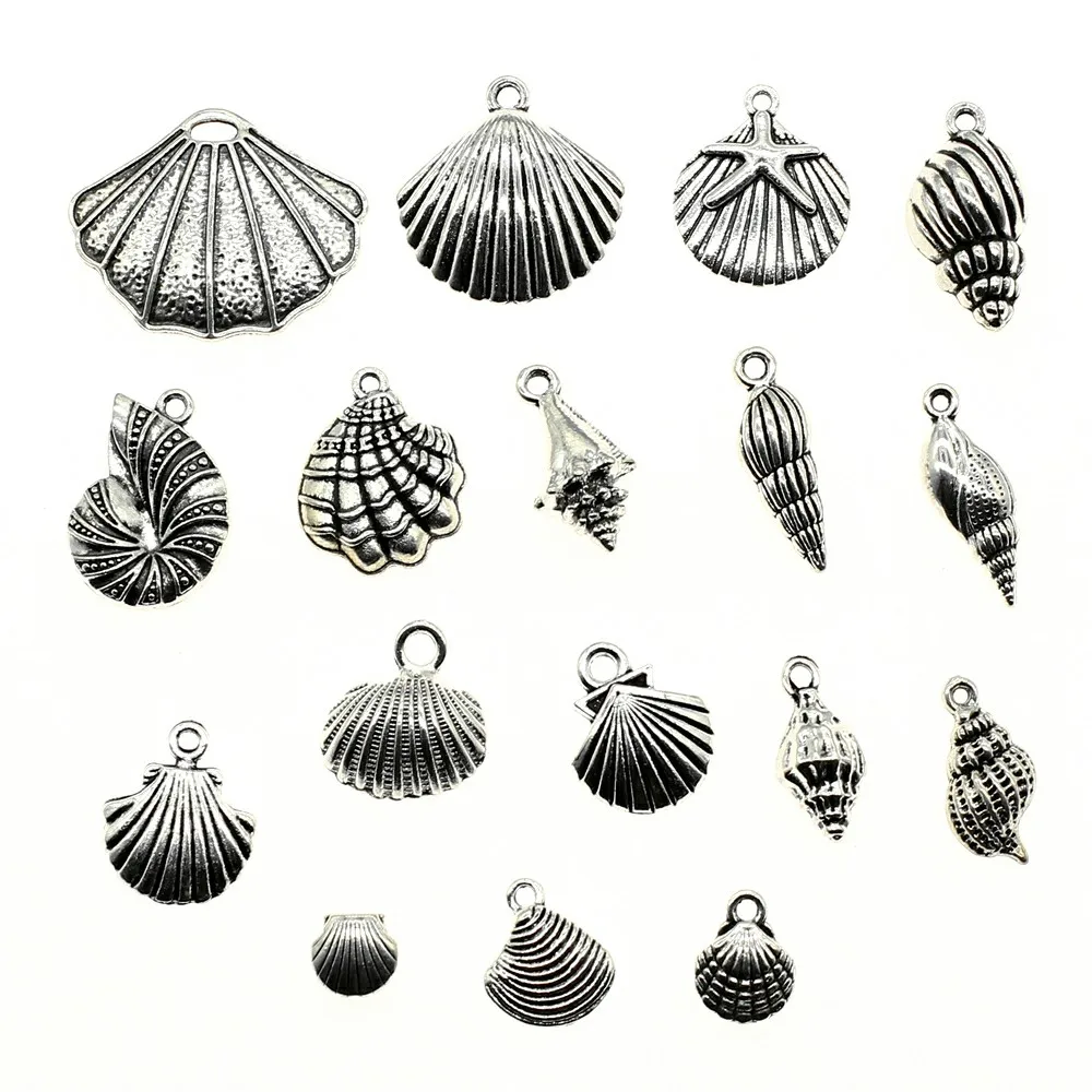 

WYSIWYG 40g Antique Silver Color Zinc Alloy Random Mix Styles Shell And Conch Charms DIY Handmade Craft For Jewelry Making