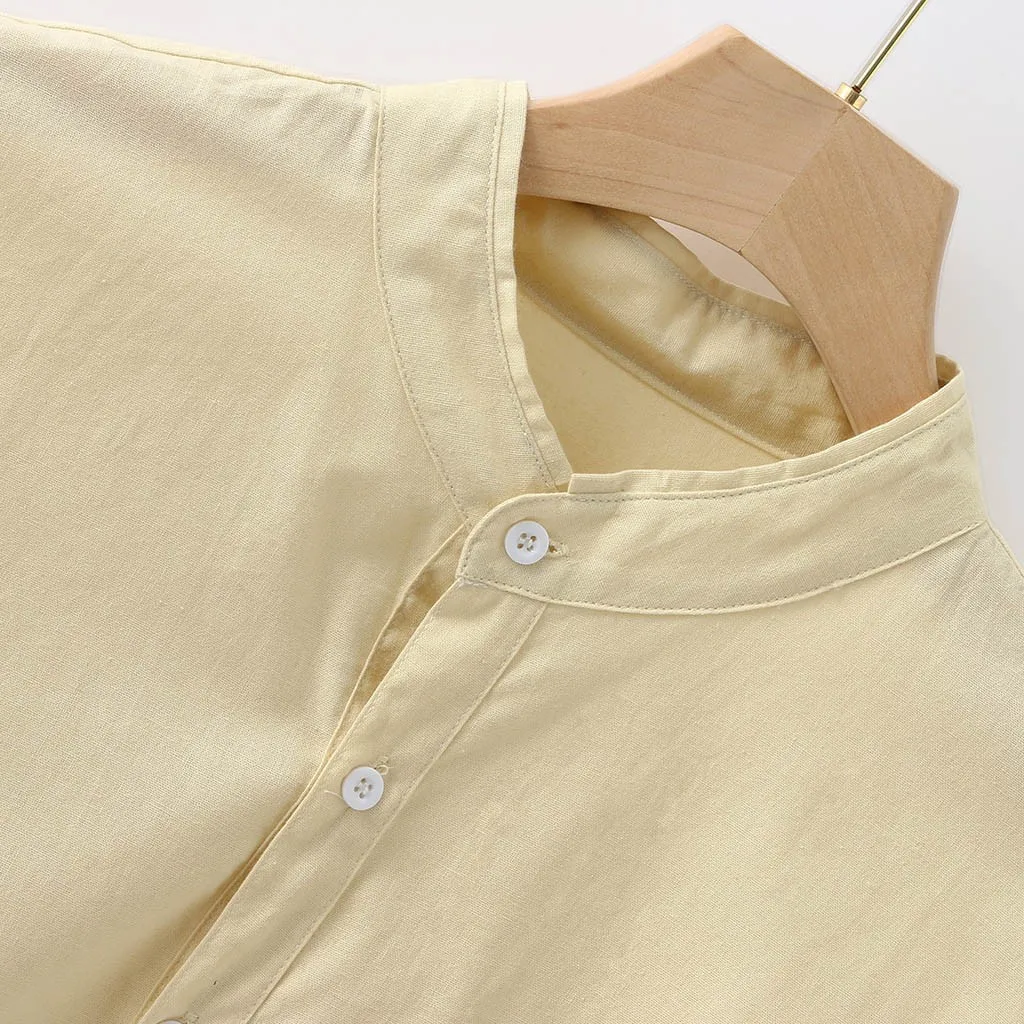Мужская мешковатая льняная рубашка с длинным рукавом VogueShirts Camisa Fe Мужская рубашка на пуговицах с карманом и стоячим воротником Топы