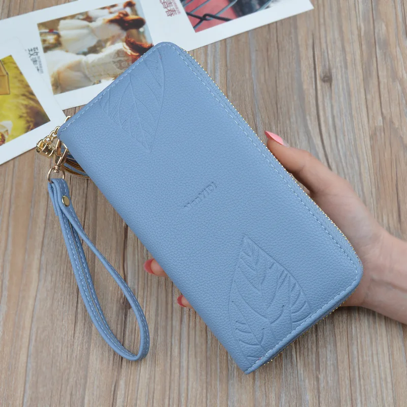 Женские кошельки и кошельки из искусственной кожи, Женский кошелек на запястье с принтом в виде листьев, длинный женский кошелек, Большая вместительная сумка, женский кошелек