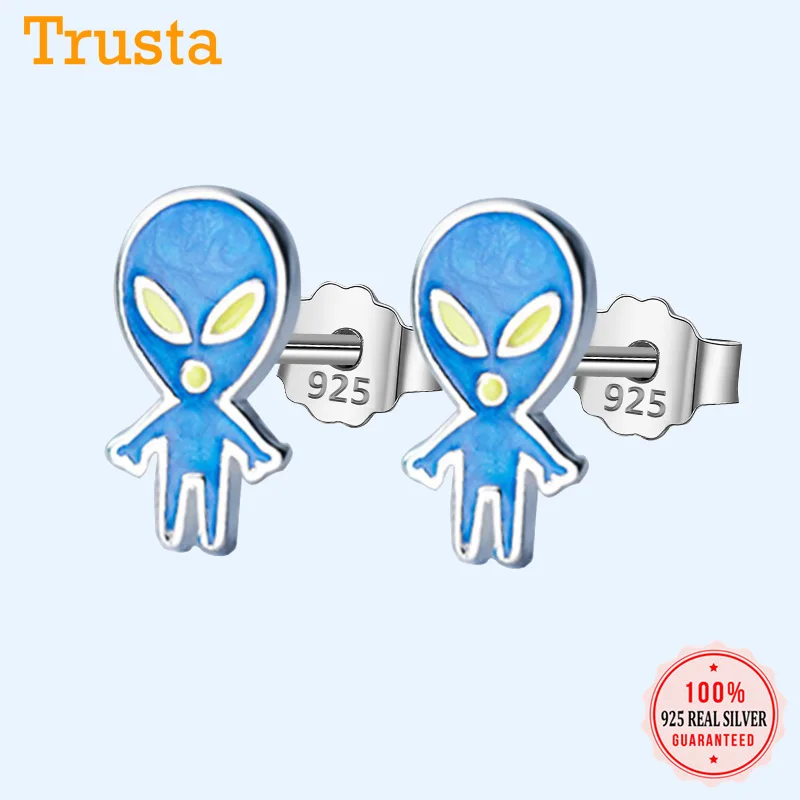 Trustdavis 925 пробы серебряные женские ювелирные изделия Модные синие инопланетяне серьги-гвоздики для женщин дочери подарок для девочек DA311