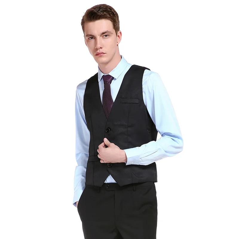 Стиль Мужская мода Slim Fit однорядные три пряжки сплошной цвет джентльмен костюм жилет M16