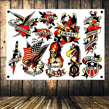 

USN\USMC\USA Tattoo Posters Wall Art Banners Hanging Flag Wall Sticker Cafe Restaurant locomotive club Live background Decor