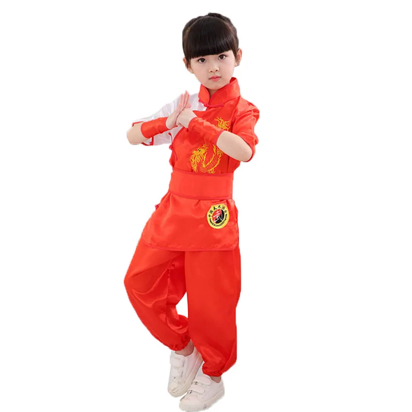 Китайская традиционная форма для кунгфу, ханьфу, новогодний тхэквондо, ушу, Тан, костюм с вышивкой, атласная одежда для мальчиков и девочек, одежда для тайчи
