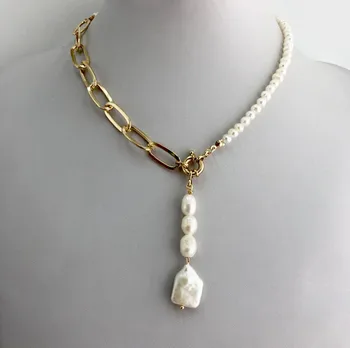 

Freshwater Pearl Pendant Necklace Gold Color Fashion Trendy Necklace Beaded Pearl Jewelry