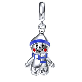 

100% 925 Sterling Silver hat boy enamel pendant charms snowman beads fit Pandora Bracelet for Women Christmas Jewelry gift
