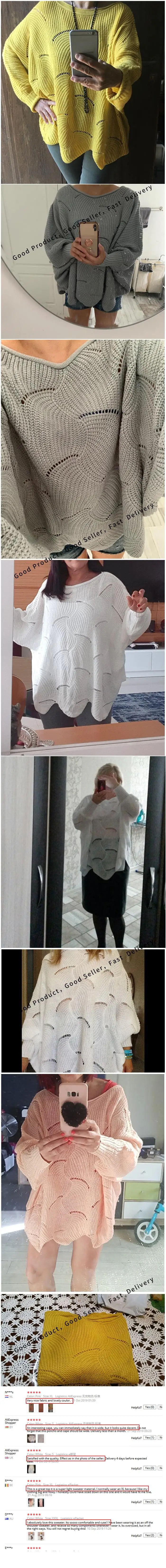 Женский свободный свитер, плащ, Повседневный, негабаритный, мягкий, рукав-фонарик, выдалбливают, пуловеры, вязанные, с круглым вырезом, волновой подол, одноцветные женские свитера