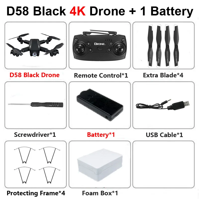Новинка, профессиональный складной Дрон D58 с камерой, 4 K, 1080 P, HD, WiFi, FPV, оптический поток, RC Квадрокоптер, вертолет, игрушки, E520S, SG106 - Цвет: D58 4K Black 1B