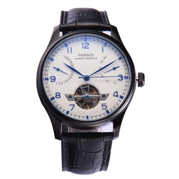 

Parnis 43mm Automatic Watch Men PVD Case Power Reserve Luxury Brand Tourbillon Waterproof Mechanical Calendar Wristwatch Men