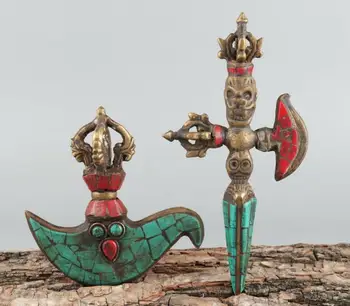 

Chinese Exquisite Handmade copper turquoise statue 2pcs