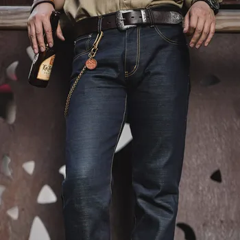 

men jeans Colorful yarn puree red ear cow jeans Heavy retro denim trousers Japan Style jeans Vintage Safari Style jeans