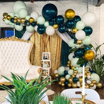 

4D Gold Pastel DIY Birthday Wedding Party Balloons Garland Double Layer Dark Blue for Gender Baby Shower Supply Balloon Decor