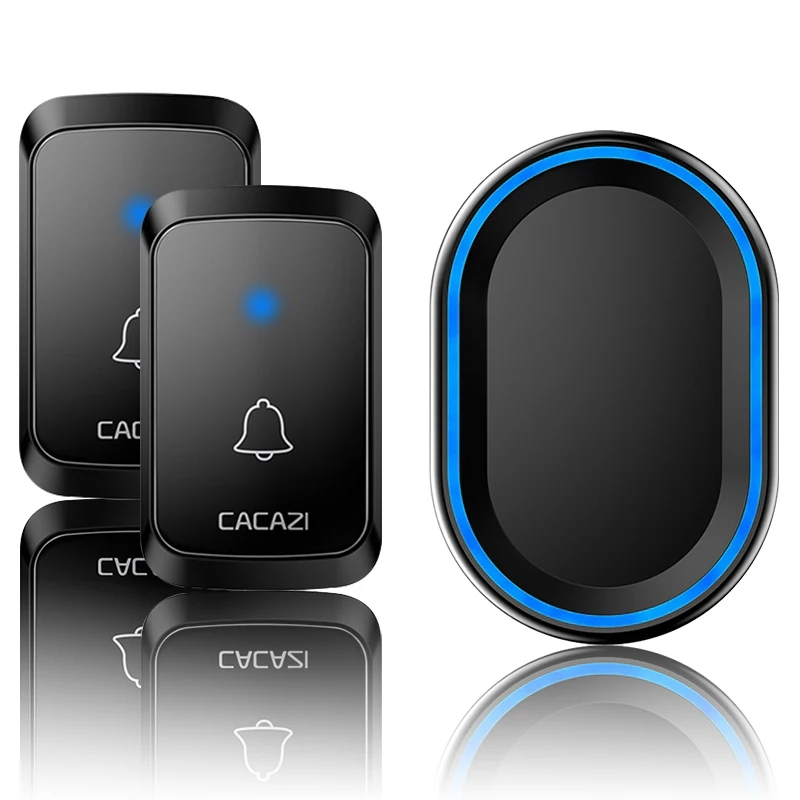 2 button 1 receiver Беспроводной дверной звонок CACAZI, водонепроницаемый 58 колокольчиков, дистанционный светодиодный светильник 300 м, домашний звонок, штепсельная вилка стандарта США и ЕС, кнопка 1, 2 аккумулятора, 1, 2 приемника - Цвет: 2 button 1 receiver