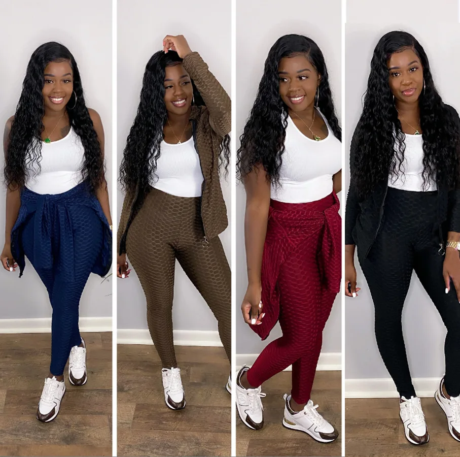 

Causal Women Two Piece Set hooded Coat + Long Pants Sportsuit Autumn And Winter Solid Color Clothes For Women